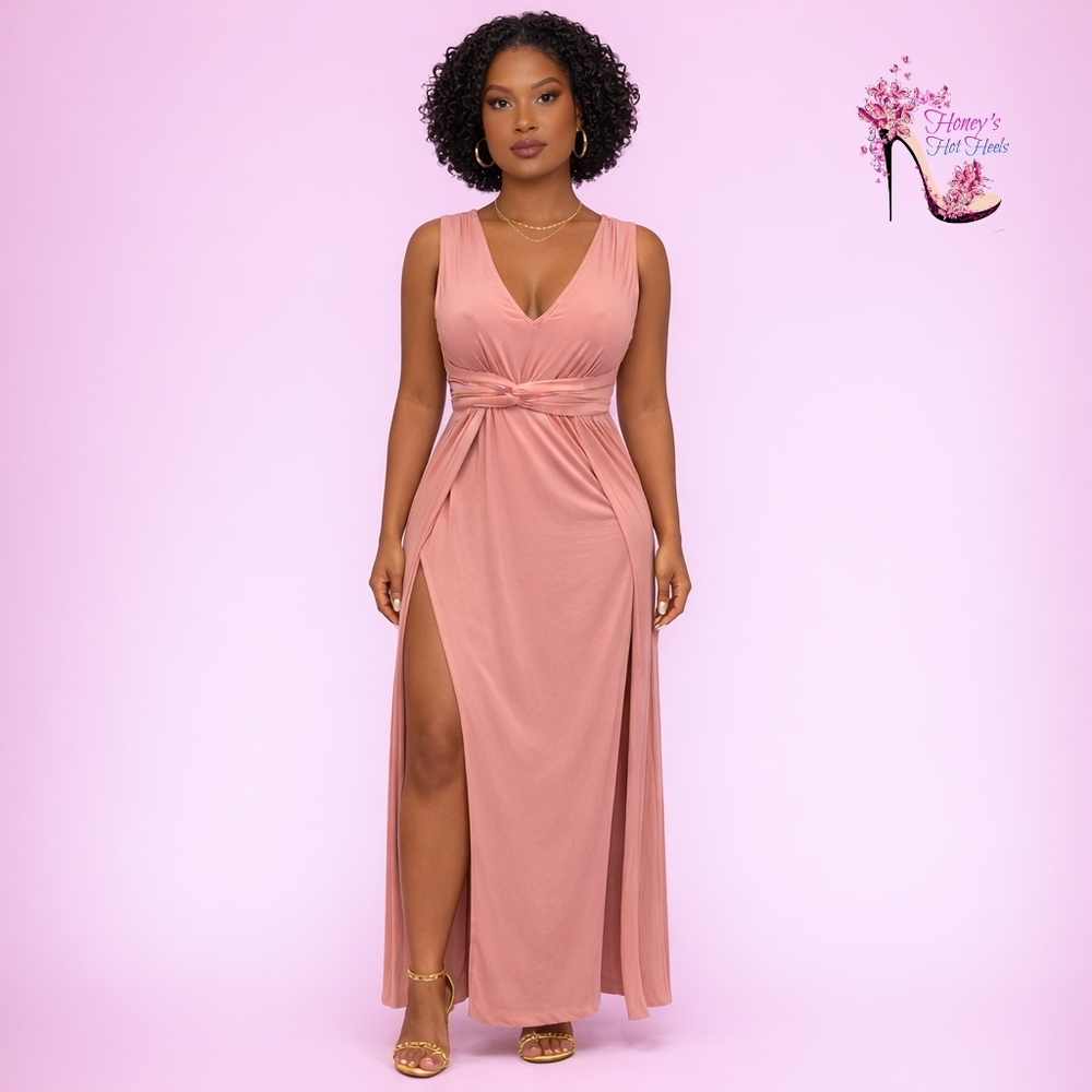 Elegant Pink Sleeveless Maxi Dress